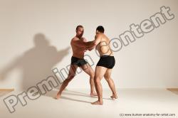 Underwear Fighting Man - Man White Muscular Short Brown Dynamic poses Academic